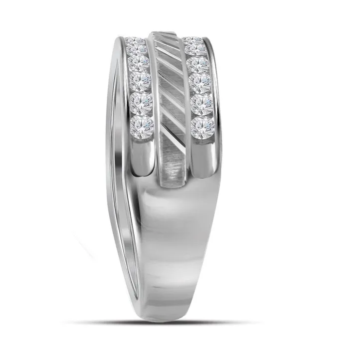 Rings gndatlanta 14k White Gold Round Diamond Double Row Grecco Wedding Band Ring 1 Cttw