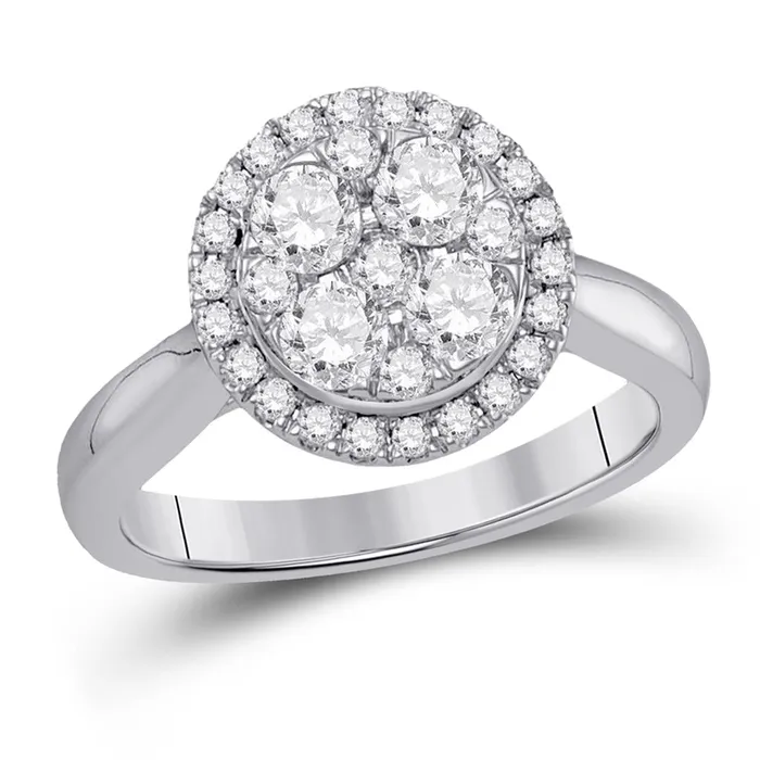 Rings gndatlanta 14k White Gold Round Diamond Fashion Circle Cluster Ring 1 Cttw Rings gndatlanta 14k White Gold Round Diamond Fashion Circle Cluster Ring 1 Cttw