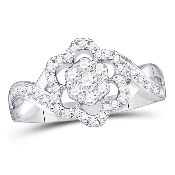 Rings gndatlanta 14k White Gold Round Diamond Flower Cluster Ring 12 Cttw Rings gndatlanta 14k White Gold Round Diamond Flower Cluster Ring 12 Cttw