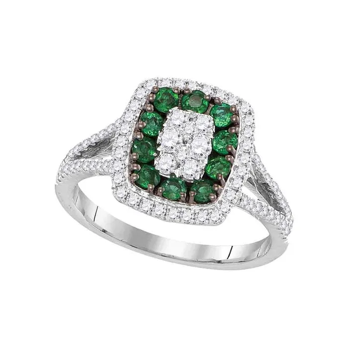 Rings gndatlanta 18k White Gold Round Emerald Diamond Cluster Ring 1 Cttw Rings gndatlanta 18k White Gold Round Emerald Diamond Cluster Ring 1 Cttw