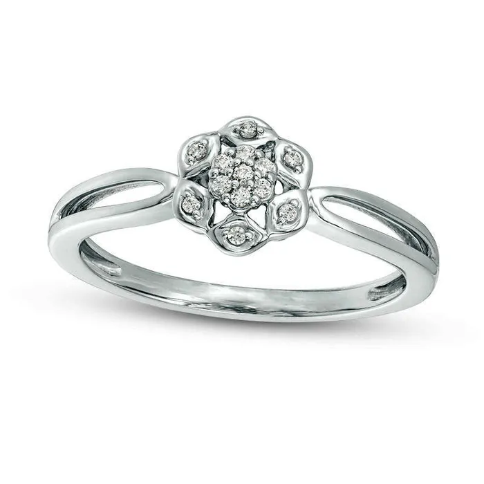 Rings Goldia 005 CT TW Natural Diamond Flower Split Shank Ring in Solid 10K White Gold Rings Goldia 005 CT TW Natural Diamond Flower Split Shank Ring in Solid 10K White Gold