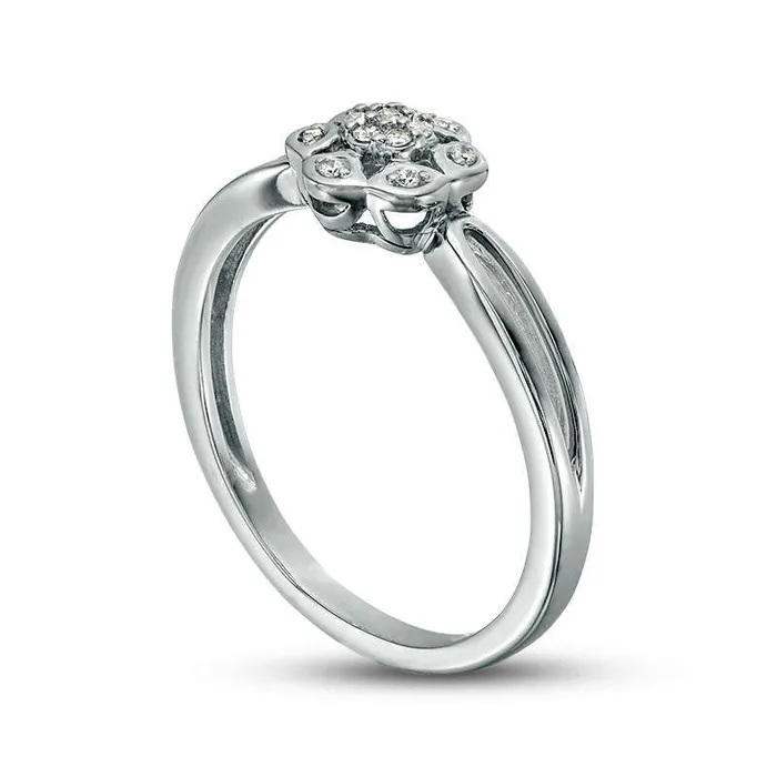 Rings Goldia 005 CT TW Natural Diamond Flower Split Shank Ring in Solid 10K White Gold Rings Goldia 005 CT TW Natural Diamond Flower Split Shank Ring in Solid 10K White Gold