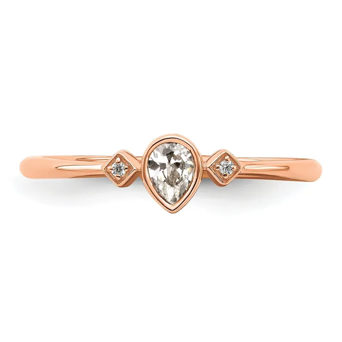 Rings Goldia 011ct CZ Solid Real 14k Rose Gold Polish Petite Pear Complete Dia Ring