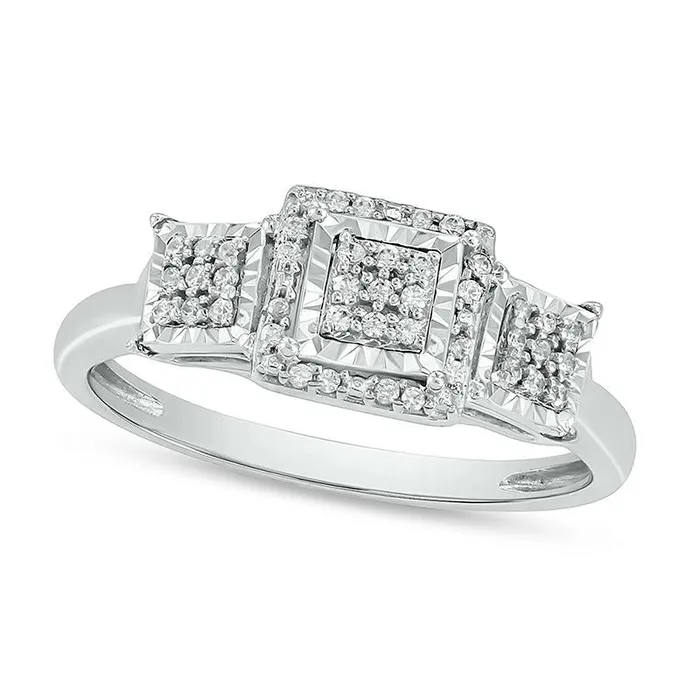 Rings Goldia 017 CT TW Composite Natural Diamond Three Stone Square Frame Promise Ring in Sterling Silver Rings Goldia 017 CT TW Composite Natural Diamond Three Stone Square Frame Promise Ring in Sterling Silver