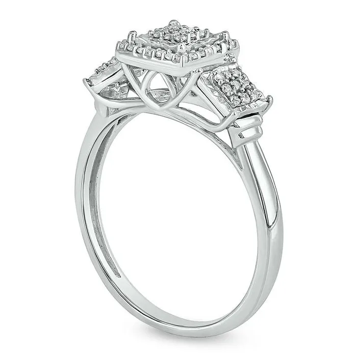Rings Goldia 017 CT TW Composite Natural Diamond Three Stone Square Frame Promise Ring in Sterling Silver Rings Goldia 017 CT TW Composite Natural Diamond Three Stone Square Frame Promise Ring in Sterling Silver
