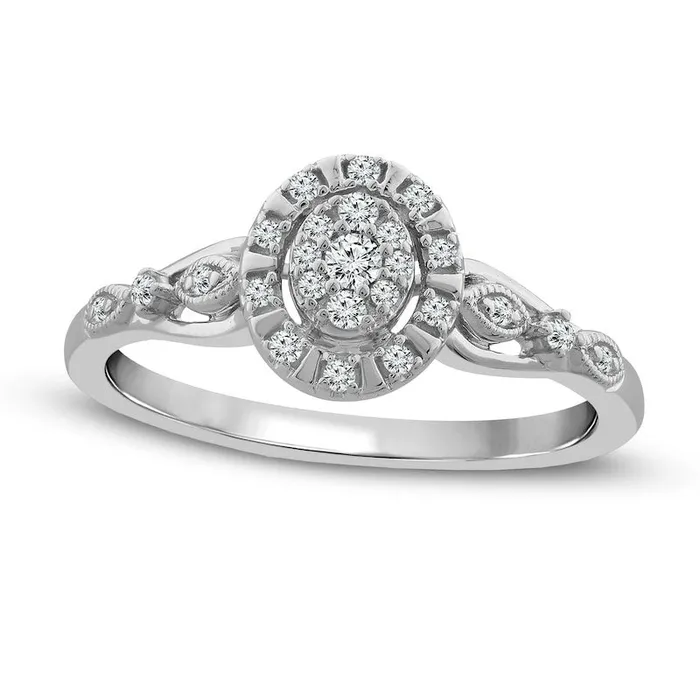 Rings Goldia 017 CT TW Composite Oval Natural Diamond Frame Antique VintageStyle Promise Ring in Solid 10K White Gold Rings Goldia 017 CT TW Composite Oval Natural Diamond Frame Antique VintageStyle Promise Ring in Solid 10K White Gold