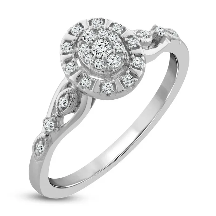 Rings Goldia 017 CT TW Composite Oval Natural Diamond Frame Antique VintageStyle Promise Ring in Solid 10K White Gold Rings Goldia 017 CT TW Composite Oval Natural Diamond Frame Antique VintageStyle Promise Ring in Solid 10K White Gold