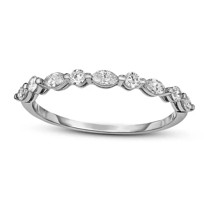 Rings Goldia 025 CT TW Marquise and Round Natural Diamond Alternating Stackable Band in Solid 14K White Gold Rings Goldia 025 CT TW Marquise and Round Natural Diamond Alternating Stackable Band in Solid 14K White Gold