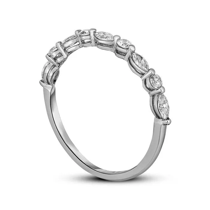 Rings Goldia 025 CT TW Marquise and Round Natural Diamond Alternating Stackable Band in Solid 14K White Gold Rings Goldia 025 CT TW Marquise and Round Natural Diamond Alternating Stackable Band in Solid 14K White Gold