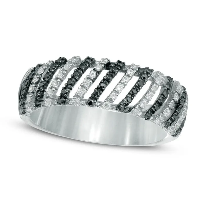 Rings Goldia 033 CT TW Enhanced Black and White Natural Diamond Striped Dome Ring in Sterling Silver Rings Goldia 033 CT TW Enhanced Black and White Natural Diamond Striped Dome Ring in Sterling Silver