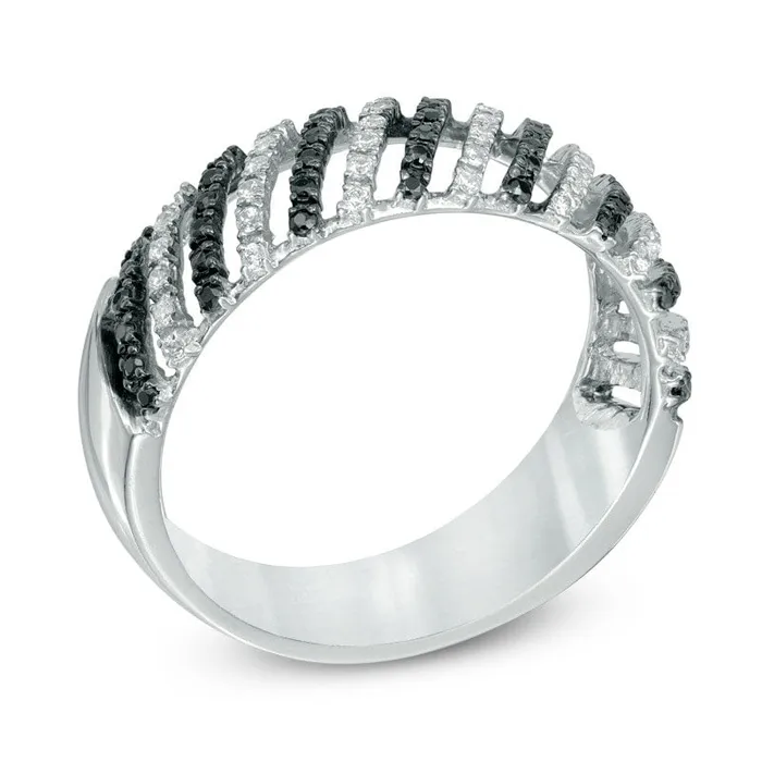 Rings Goldia 033 CT TW Enhanced Black and White Natural Diamond Striped Dome Ring in Sterling Silver Rings Goldia 033 CT TW Enhanced Black and White Natural Diamond Striped Dome Ring in Sterling Silver