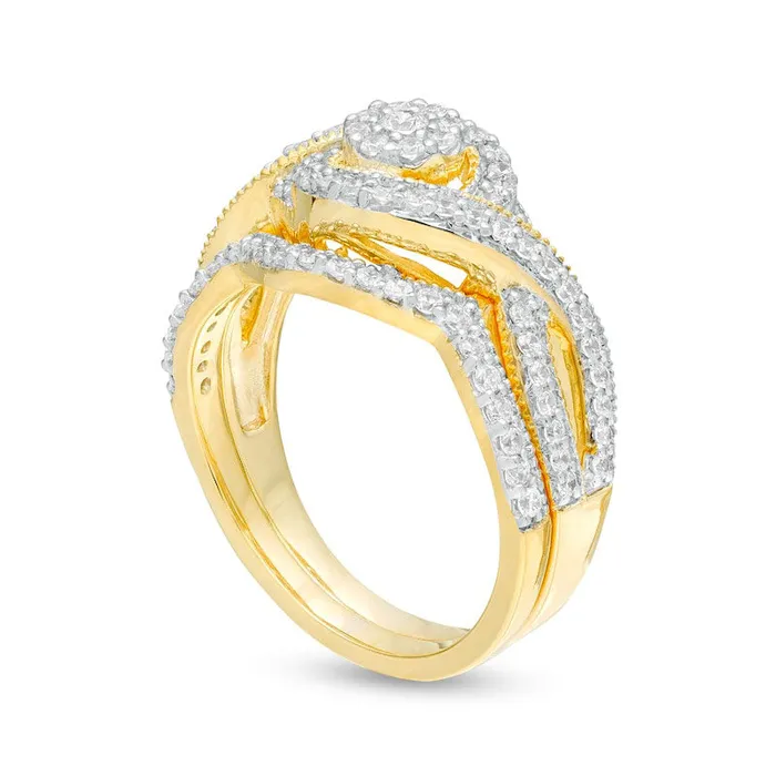 Rings Goldia 063 CT TW Natural Diamond Frame Bypass Antique VintageStyle Bridal Engagement Ring Set in Solid 10K Yellow Gold Rings Goldia 063 CT TW Natural Diamond Frame Bypass Antique VintageStyle Bridal Engagement Ring Set in Solid 10K Yellow Gold