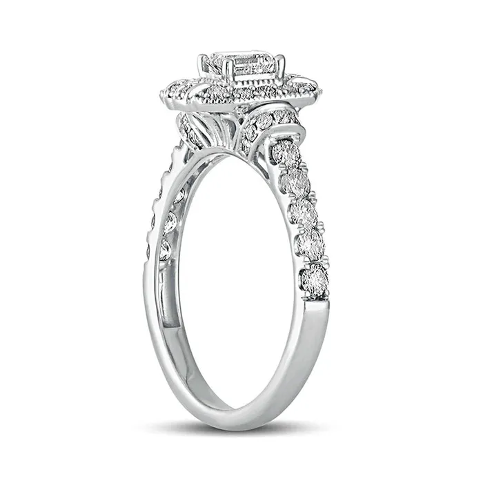 Rings Goldia 10 CT TW EmeraldCut Natural Diamond Octagonal Frame Engagement Ring in Solid 14K White Gold Rings Goldia 10 CT TW EmeraldCut Natural Diamond Octagonal Frame Engagement Ring in Solid 14K White Gold