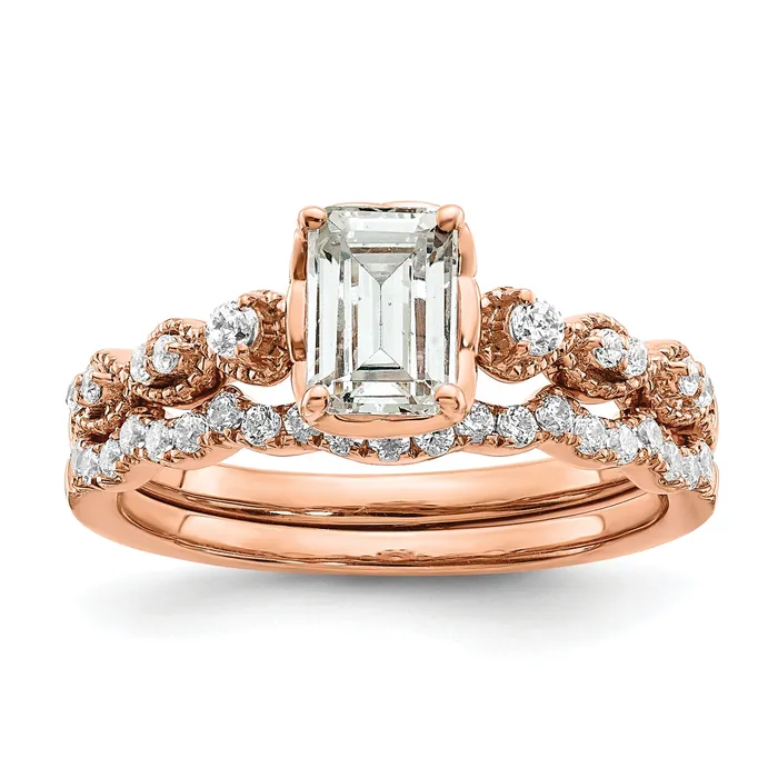 Rings Goldia 100ct CZ Solid Real 14k Rose Polish 1ct Emerald Engage Dia Ring