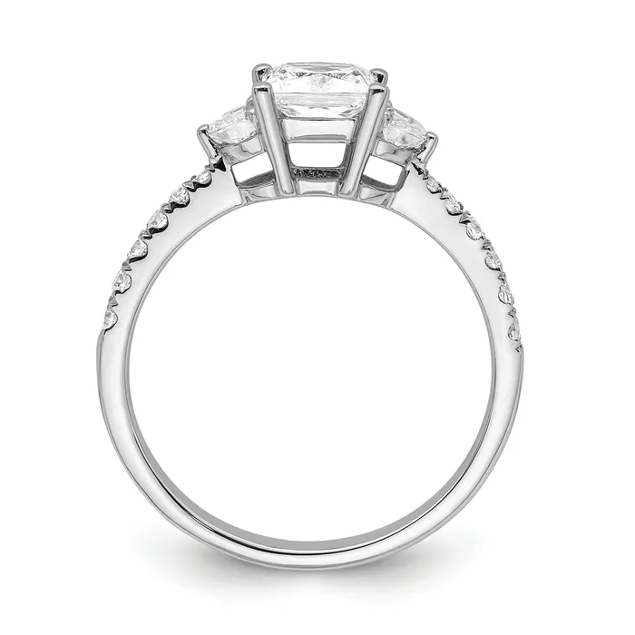 Rings Goldia 100ct CZ Solid Real 14k White Polish 3 Stone Half MoonPrincess Dia Ring
