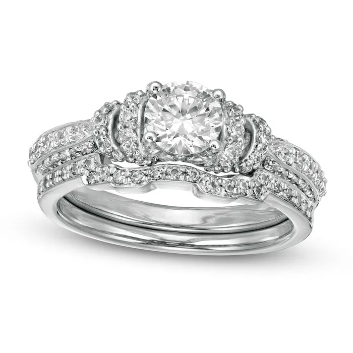 Rings Goldia 120 CT TW Natural Diamond Collar Bridal Engagement Ring Set in Solid 14K White Gold Rings Goldia 120 CT TW Natural Diamond Collar Bridal Engagement Ring Set in Solid 14K White Gold
