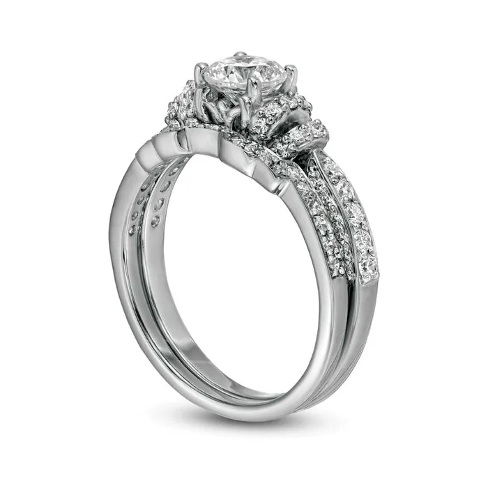 Rings Goldia 120 CT TW Natural Diamond Collar Bridal Engagement Ring Set in Solid 14K White Gold Rings Goldia 120 CT TW Natural Diamond Collar Bridal Engagement Ring Set in Solid 14K White Gold