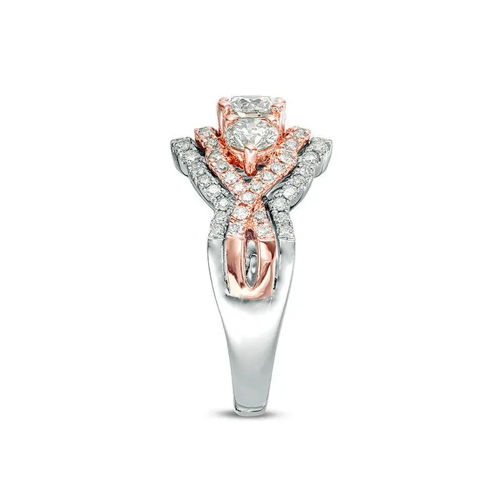 Rings Goldia 15 CT TW Natural Diamond Three Stone Scallop Bypass Twist Engagement Ring in Solid 10K TwoTone Gold Rings Goldia 15 CT TW Natural Diamond Three Stone Scallop Bypass Twist Engagement Ring in Solid 10K TwoTone Gold