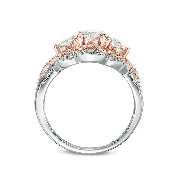 Rings Goldia 15 CT TW Natural Diamond Three Stone Scallop Bypass Twist Engagement Ring in Solid 10K TwoTone Gold Rings Goldia 15 CT TW Natural Diamond Three Stone Scallop Bypass Twist Engagement Ring in Solid 10K TwoTone Gold