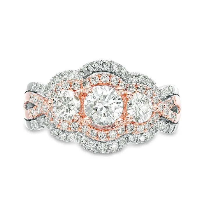 Rings Goldia 15 CT TW Natural Diamond Three Stone Scallop Bypass Twist Engagement Ring in Solid 10K TwoTone Gold Rings Goldia 15 CT TW Natural Diamond Three Stone Scallop Bypass Twist Engagement Ring in Solid 10K TwoTone Gold