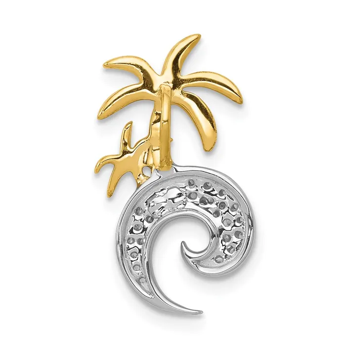 Rings Goldia 14k TwoTone Gold Real Diamond Double Palm Tree and Wave Chain Slide
