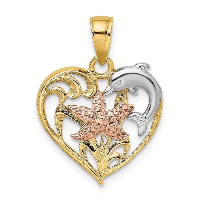 Rings Goldia 14k Twotone Gold wWhite Rhodium Dolphin and Starfish In Heart Charm Rings Goldia 14k Twotone Gold wWhite Rhodium Dolphin and Starfish In Heart Charm