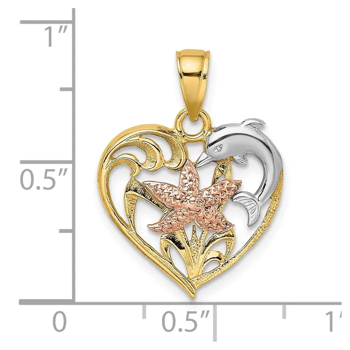 Rings Goldia 14k Twotone Gold wWhite Rhodium Dolphin and Starfish In Heart Charm