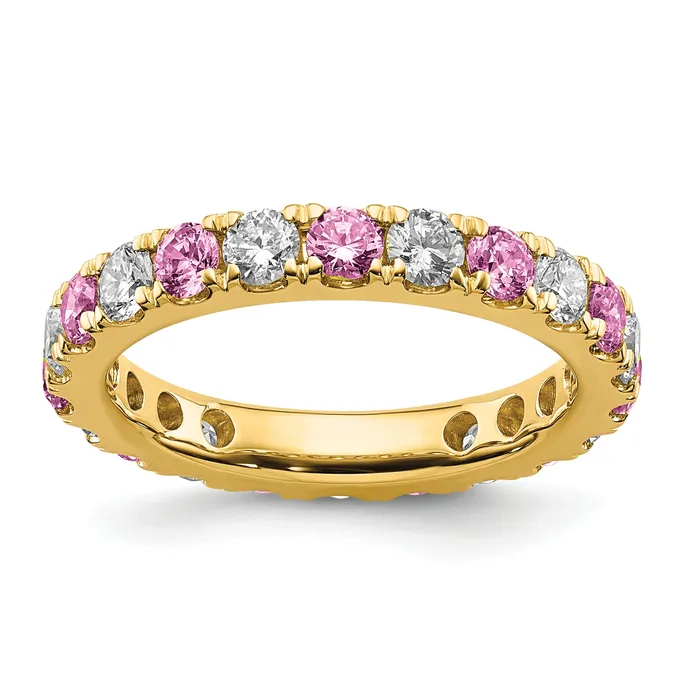Rings Goldia 14k Yellow Gold 1 Ct Lab Grown Diamond VSSI G and Lab Created Pink Sapphire Eternity Band Ring Rings Goldia 14k Yellow Gold 1 Ct Lab Grown Diamond VSSI G and Lab Created Pink Sapphire Eternity Band Ring