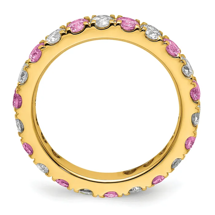 Rings Goldia 14k Yellow Gold 1 Ct Lab Grown Diamond VSSI G and Lab Created Pink Sapphire Eternity Band Ring