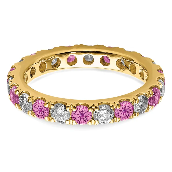 Rings Goldia 14k Yellow Gold 1 Ct Lab Grown Diamond VSSI G and Lab Created Pink Sapphire Eternity Band Ring