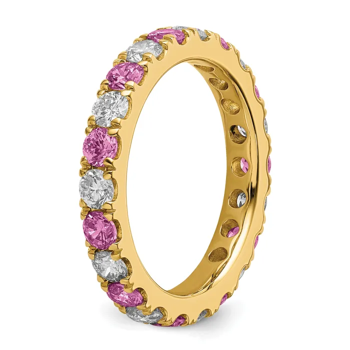 Rings Goldia 14k Yellow Gold 1 Ct Lab Grown Diamond VSSI G and Lab Created Pink Sapphire Eternity Band Ring