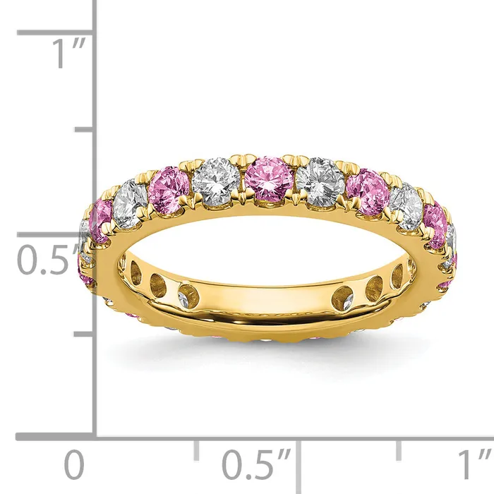 Rings Goldia 14k Yellow Gold 1 Ct Lab Grown Diamond VSSI G and Lab Created Pink Sapphire Eternity Band Ring