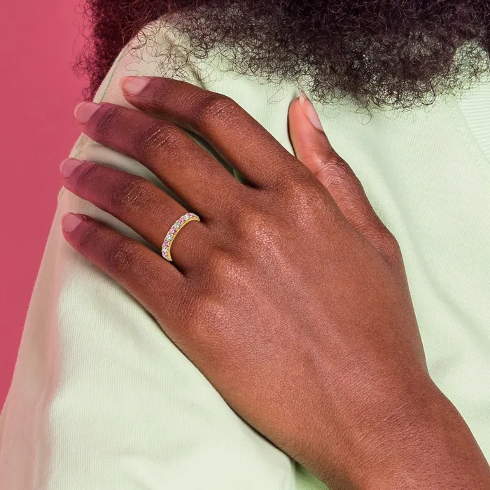 Rings Goldia 14k Yellow Gold 1 Ct Lab Grown Diamond VSSI G and Lab Created Pink Sapphire Eternity Band Ring