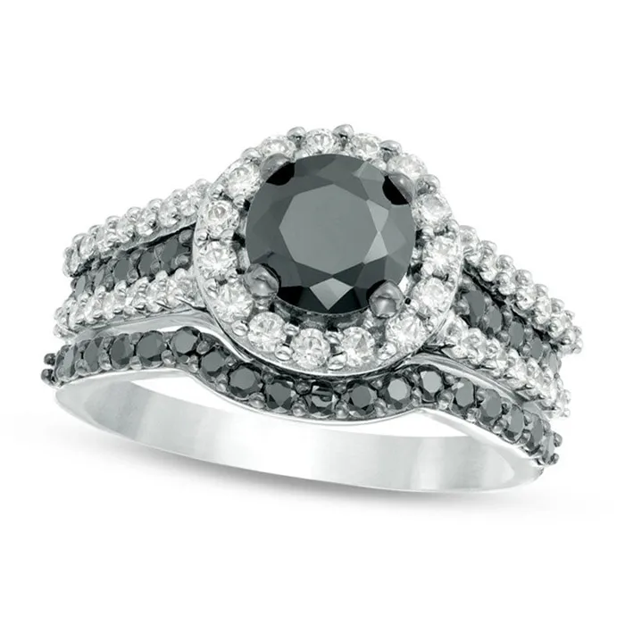 Rings Goldia 20 CT TW Enhanced Black and White Natural Diamond Frame MultiRow Bridal Engagement Ring Set in Solid 14K White Gold Rings Goldia 20 CT TW Enhanced Black and White Natural Diamond Frame MultiRow Bridal Engagement Ring Set in Solid 14K White Gold