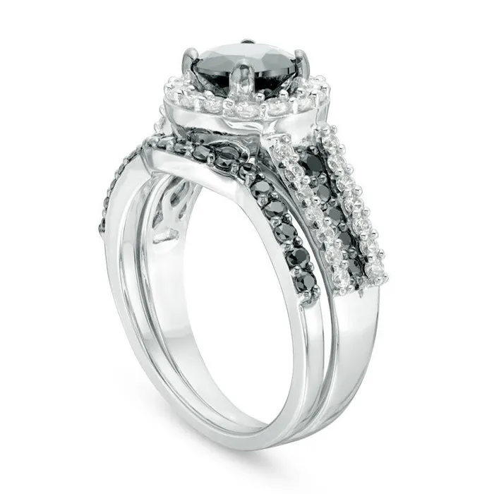 Rings Goldia 20 CT TW Enhanced Black and White Natural Diamond Frame MultiRow Bridal Engagement Ring Set in Solid 14K White Gold Rings Goldia 20 CT TW Enhanced Black and White Natural Diamond Frame MultiRow Bridal Engagement Ring Set in Solid 14K White Gold