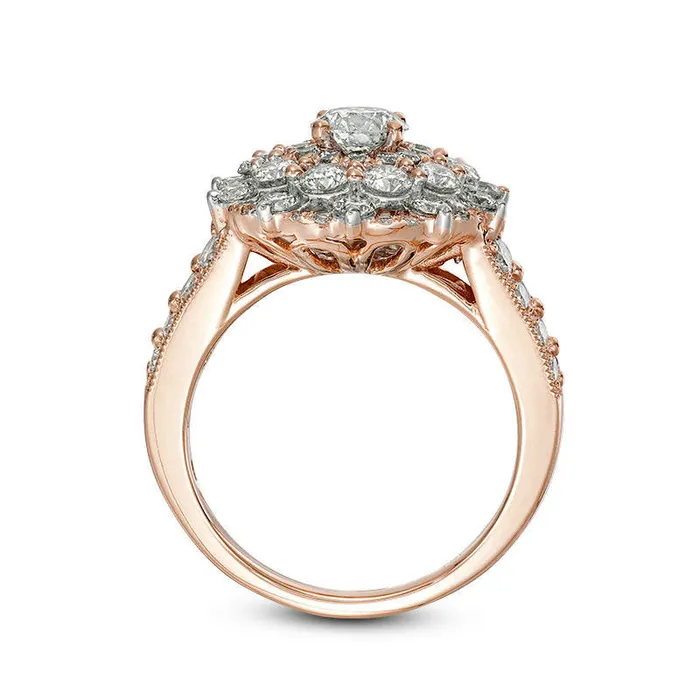 Rings Goldia 225 CT TW Natural Diamond Scallop Frame Antique VintageStyle Engagement Ring in Solid 10K Rose Gold Rings Goldia 225 CT TW Natural Diamond Scallop Frame Antique VintageStyle Engagement Ring in Solid 10K Rose Gold