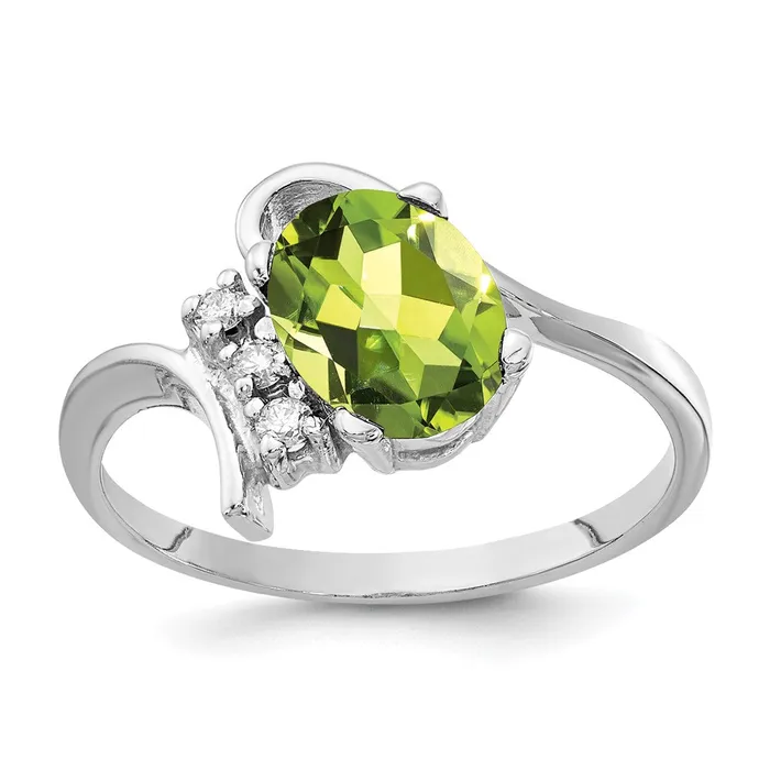 Rings goldiaca 14k White Gold 8x6mm Oval Peridot VS Real Diamond ring