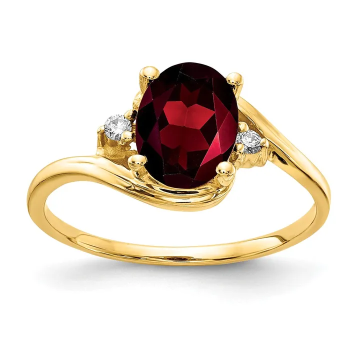 Rings goldiaca 14K Yellow Gold 8x6mm Oval Garnet Checker AA Real Diamond ring