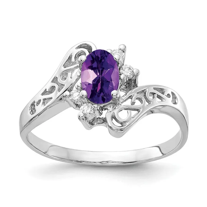 Rings Goldiacom 14k White Gold 6x4mm Oval Amethyst AAA Real Diamond ring
