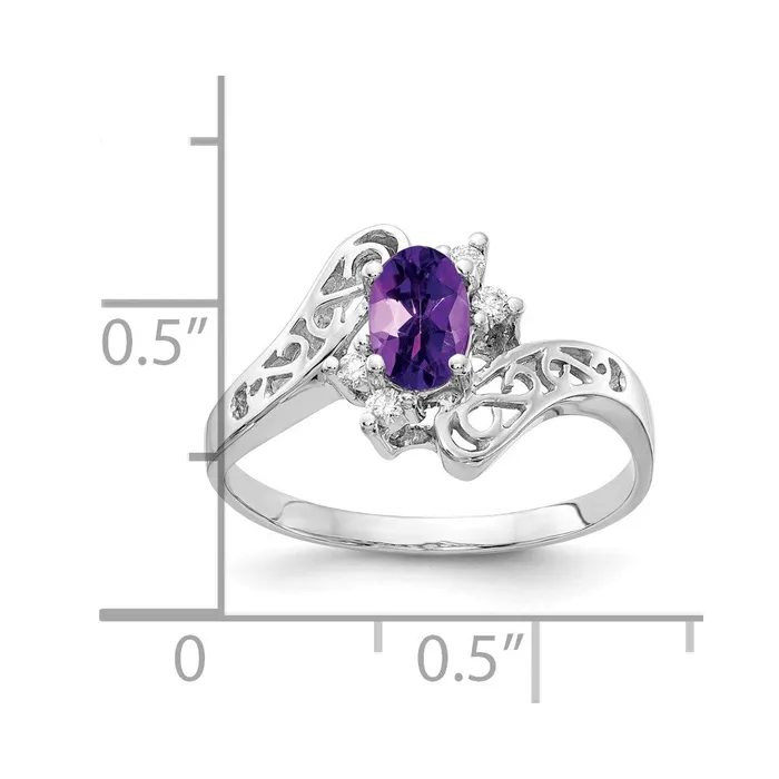 Rings Goldiacom 14k White Gold 6x4mm Oval Amethyst AAA Real Diamond ring