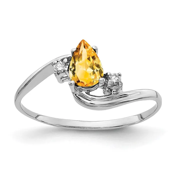 Rings Goldiacom 14k White Gold 6x4mm Pear Citrine Checker AA Real Diamond ring Rings Goldiacom 14k White Gold 6x4mm Pear Citrine Checker AA Real Diamond ring