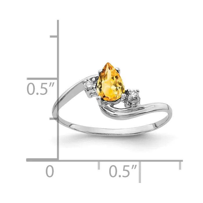 Rings Goldiacom 14k White Gold 6x4mm Pear Citrine Checker AA Real Diamond ring