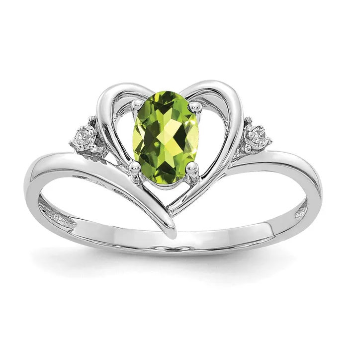 Rings Goldiacom 14k White Gold Peridot and Real Diamond Heart Ring