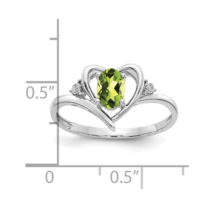 Rings Goldiacom 14k White Gold Peridot and Real Diamond Heart Ring