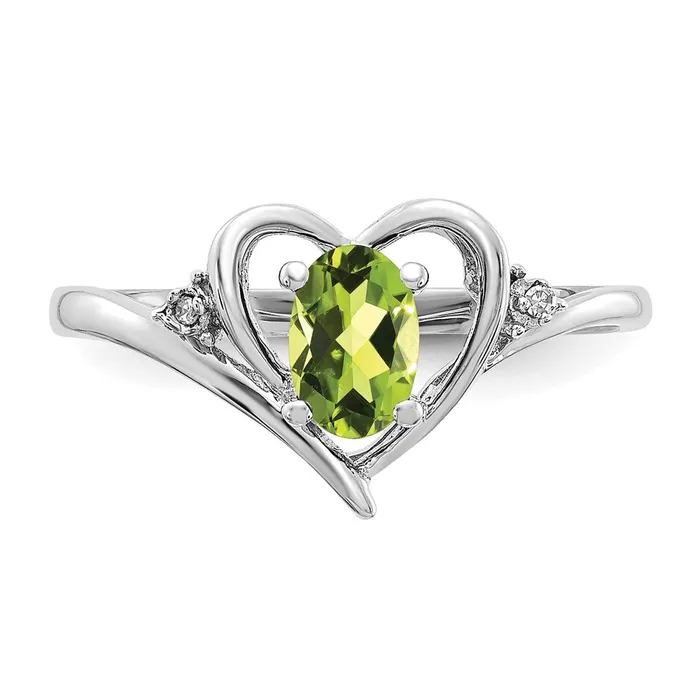Rings Goldiacom 14k White Gold Peridot and Real Diamond Heart Ring