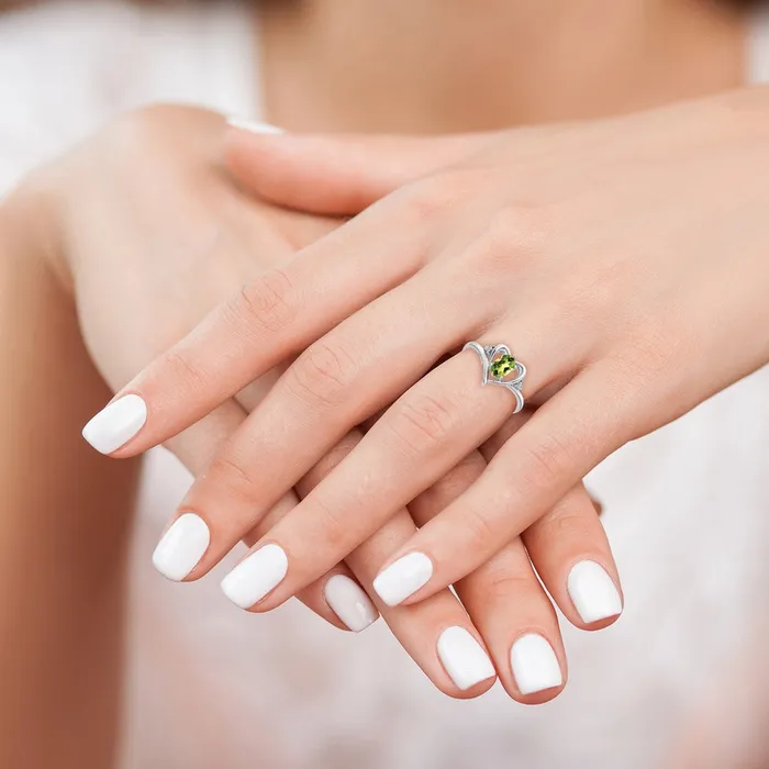 Rings Goldiacom 14k White Gold Peridot and Real Diamond Heart Ring