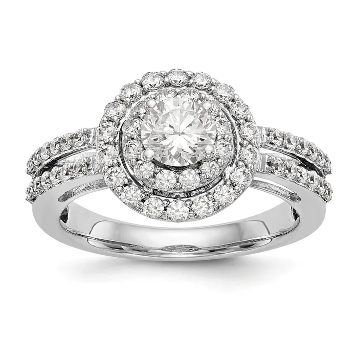 Rings Goldiacom 14K White Gold Round Simulated Diamond Halo Engagement Ring