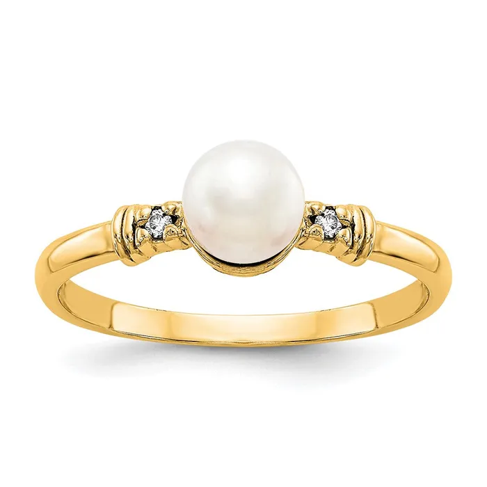 Rings Goldiacom 14K Yellow Gold 5mm FW Cultured Pearl AAA Real Diamond ring