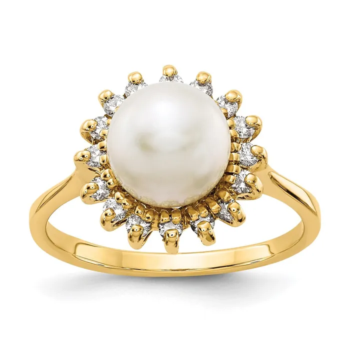 Rings Goldiacom 14K Yellow Gold 75mm FW Cultured Pearl AAA Real Diamond ring Rings Goldiacom 14K Yellow Gold 75mm FW Cultured Pearl AAA Real Diamond ring