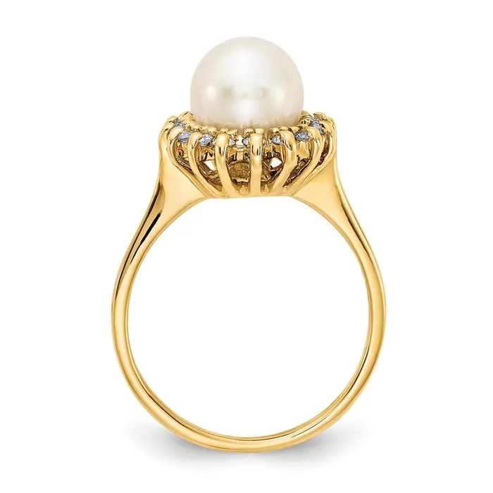 Rings Goldiacom 14K Yellow Gold 75mm FW Cultured Pearl AAA Real Diamond ring
